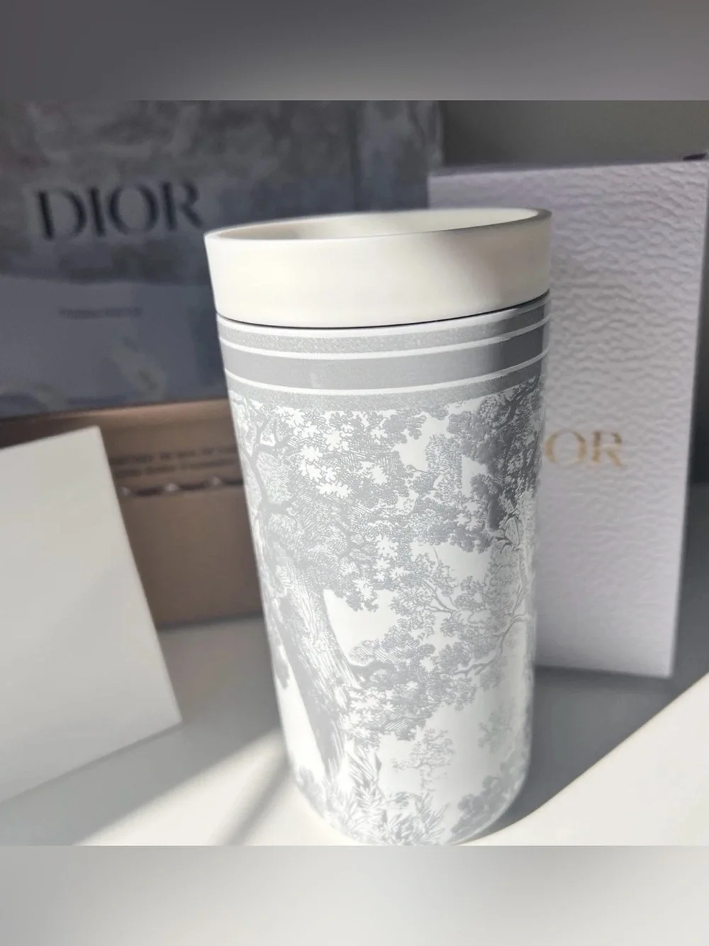 Dior Tumbler 400ml Toile DeJouy Jungle Animal White + Gray Bag - SEALED